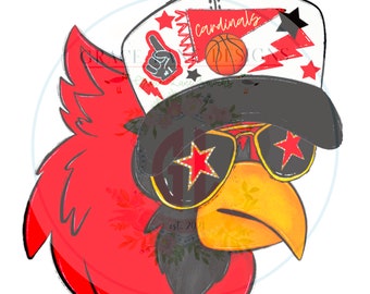 RED BLACK CARDINALS Trucker Hat png Hand Drawn Procreate Digital Download Basketball Game