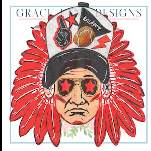 RED BLACK Indians  Raiders Warriors Trucker Hat png Hand Drawn Procreate Digital Download Tailgate Football Game Cheerleader