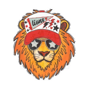 Red Black Lion HIGH SCHOOL MASCOTTE Trucker Hat aangepaste bestellingen - png Handgetekende digitale download voetbal de kleuren van je team