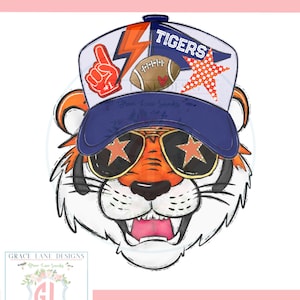 Tiger Football Trucker Hat PNG, Hand Drawn Digital Art (Digital Download)