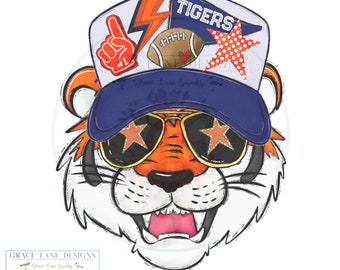 Tiger Football Trucker Hat PNG, Hand Drawn Digital Art (Digital Download)