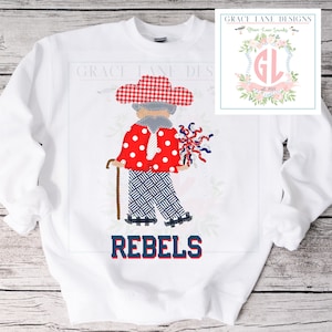 PNG Hand Drawn Procreate Digital Download Rebel Red White Navy Rebels Tailgate Football Game Faux Applique