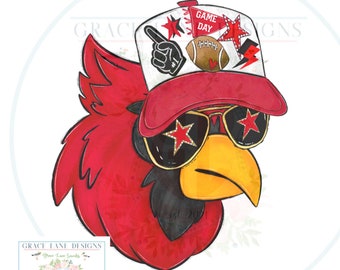Cardinal Trucker Hat PNG Hand Drawn Procreate Digital Download Tailgate Football Game Cheerleader Red Black