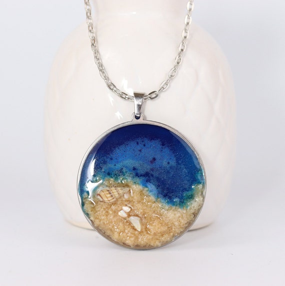 Resin jewelry Yin yang beach necklace resin ocean seashell | Etsy