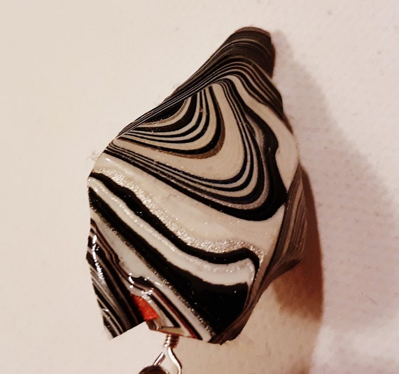 Zebra Bias Cut Silver True Fordite Pendant OOAK - image 7