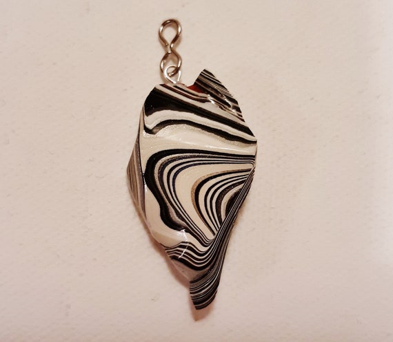 Zebra Bias Cut Silver True Fordite Pendant OOAK - image 2