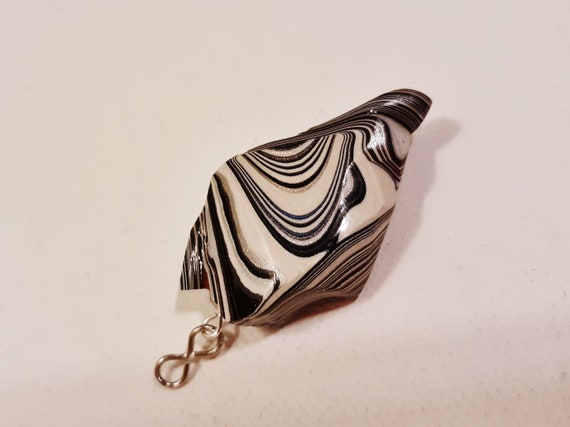 Zebra Bias Cut Silver True Fordite Pendant OOAK - image 1