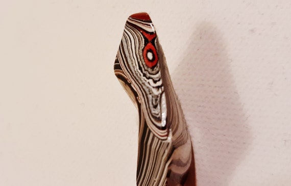 Zebra Bias Cut Silver True Fordite Pendant OOAK - image 5