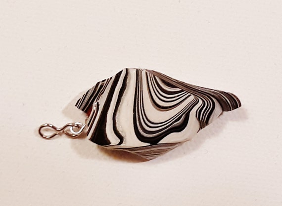 Zebra Bias Cut Silver True Fordite Pendant OOAK - image 8