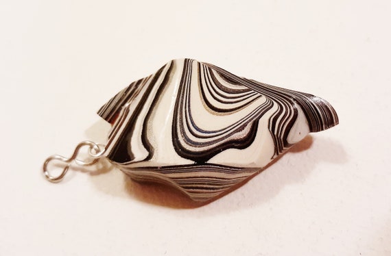 Zebra Bias Cut Silver True Fordite Pendant OOAK - image 3