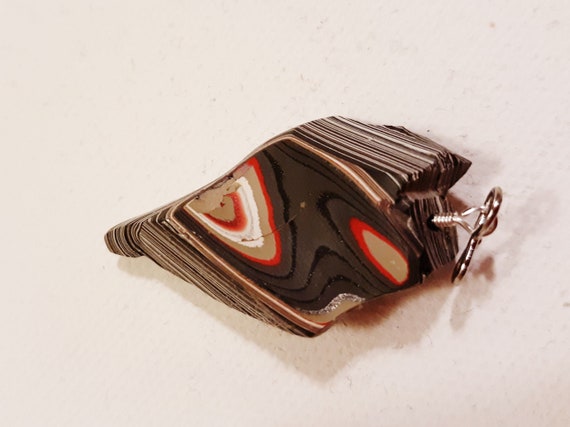 Zebra Bias Cut Silver True Fordite Pendant OOAK - image 6