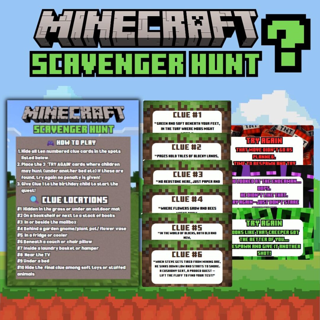 Printable Minecraft Scavenger Hunt for Kids | Indoor or Outdoor ...