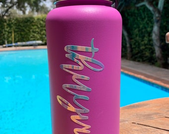 Custom Name Decal Tumbler Water Bottle Vinyl Sticker Holographic Decal by Size Design Personalized Unicorn Mermaid