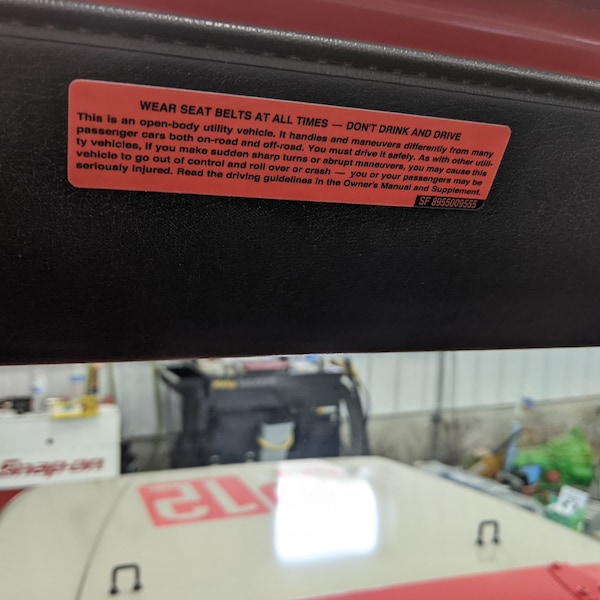 Y J Replacement Sun Visor Safety Label
