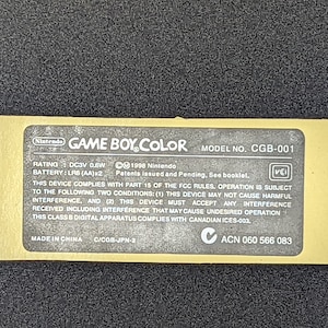 Gameboy Color Replacement Information Sticker