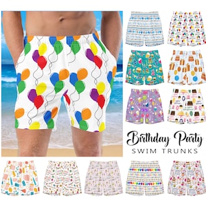 Men&#39;s Happy Birthday Swim Trunks #1 - Surprise Birthday Party Celebration Pool Balloons Swimwear Bathing Suit Fashion Beach Cruise Gag Gift