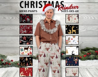 Pantalon homme renne de Noël n°1 - Pantalon large - Pantalon père Noël renne, Pantalon de Noël pour les fêtes de fin d'année Festif saisonnier Fun Fashion Lounge, Cadeau