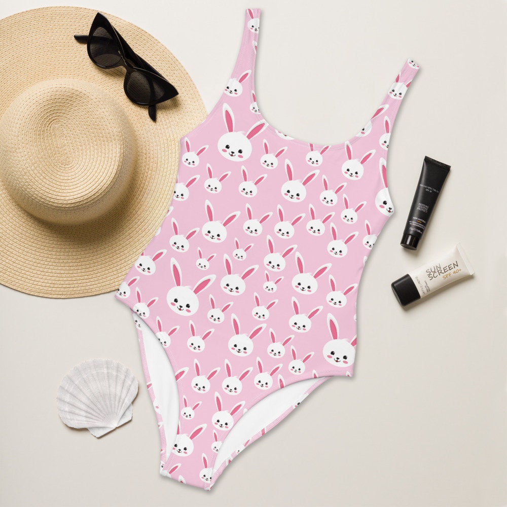 PINK BUNNY RABBITS 1 One-Piece Swimsuit Super Cute | Etsy