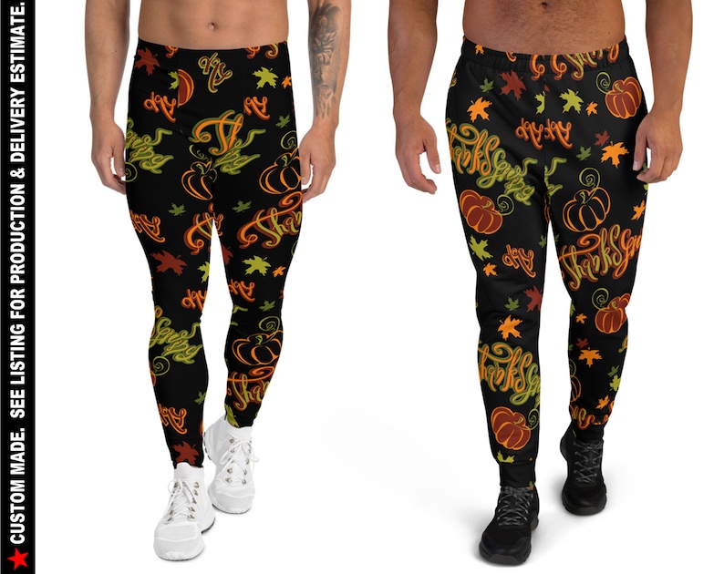 THANKSGIVING 4a - See Estimated Delivery Happy Turkey Day Autumn Fall Pumpkin Party gift Mens Athletic Leggings Pajama Pants Joggers