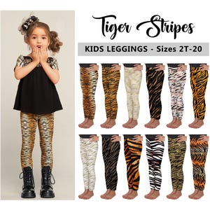 Kids Tiger Stripes Leggings #1 - Boys Girls Baby Toddler Teen - Animal Print Big Jungle Cat Lover Gift