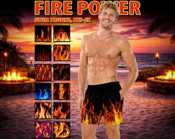 Men’s Flame Swim Trunks - Fire Print Board Shorts #1