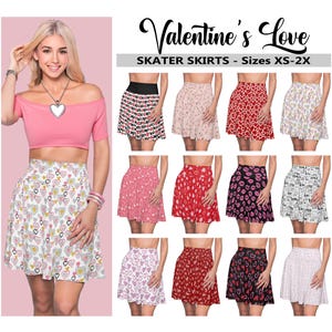 Valentine&#39;s Love Skater Skirt #1-  Love & Kisses Skirt, Heart Skirts, Lips Skirt, Girlfriend Wife Fashion Skater Skirt, Circle Skirt, Gift