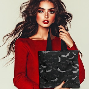 Gothic Bats Tote Bag #5, Flying Bats Bag, Dark Aesthetic Tote, Spooky Canvas Bag, Macabre Fashion Accessory, Black Halloween Bag, Goth Tote