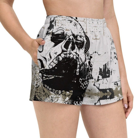 Gothic 1 Womens Athletic Shorts Big Skull Gothic Dark Horror Skulls Goth  Halloween Hot Summer Fashion Activewear Workout Gift 