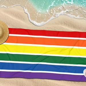 Gay Pride #2 - BEACH TOWEL Rainbow Flag Retro Tiger Stripes Pool Cruise Gift