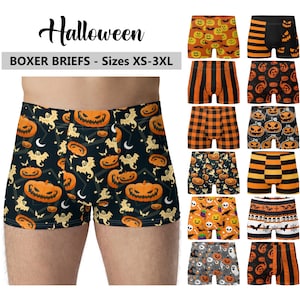 Men&#39;s Halloween Boxer Briefs #1 - Underwear Pumpkins Stripes Bats Orange Gingham Jack o Lantern Scary Fun Fashion Goth Costume Party Gift