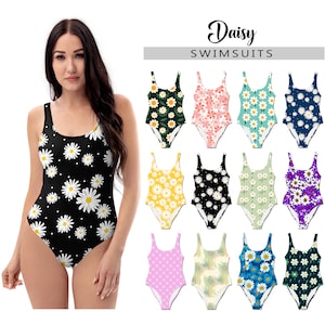 Women&#39;s Floral Swimsuit #3 - One Piece Tank Swimsuit - Bathing Suit Sunny Yellow Daisy Daisies Flower Retro Fun Summer Swimwear Beach Gift