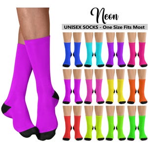 Neon Crew Socks #1 - Unisex - Premium Quality - Basic Solid Colors Glow Party Blue Cyan Magenta Orange Yellow Lime Green Fun Footwear Gift
