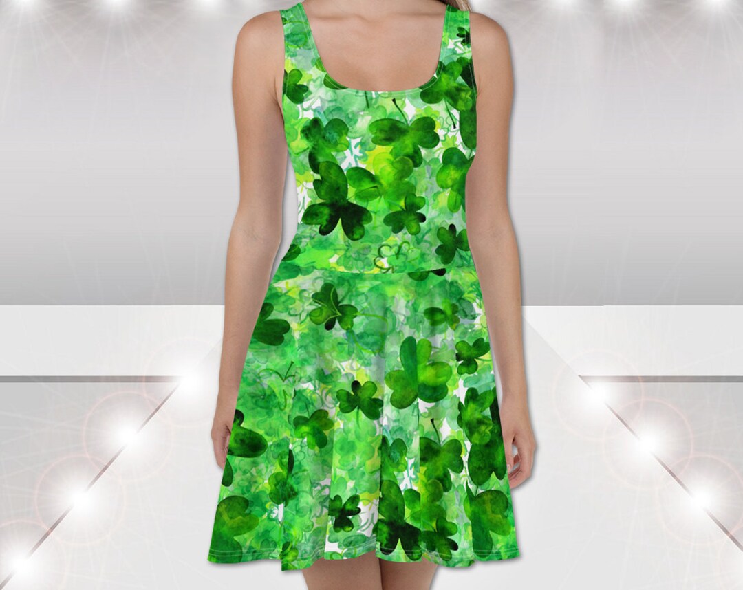 Irish 1 Skater Dress Bodice & Flared Skater Skirt Shamrocks St. Patrick