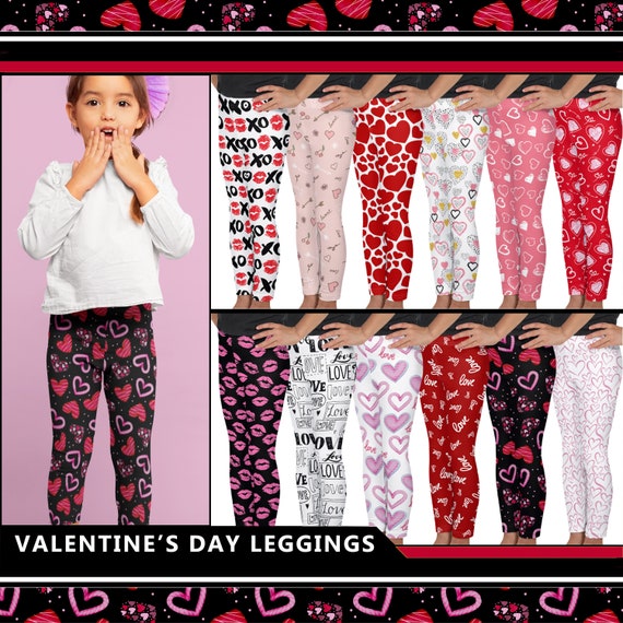 Valentine's Day Leggings, Heart Leggings, Girls Leggings, Pink