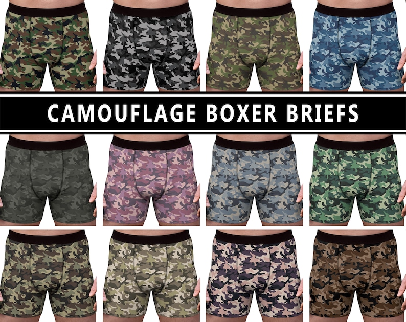 Men's Camo Boxer Briefs 1 Underwear Army Green Desert Brown Fashion