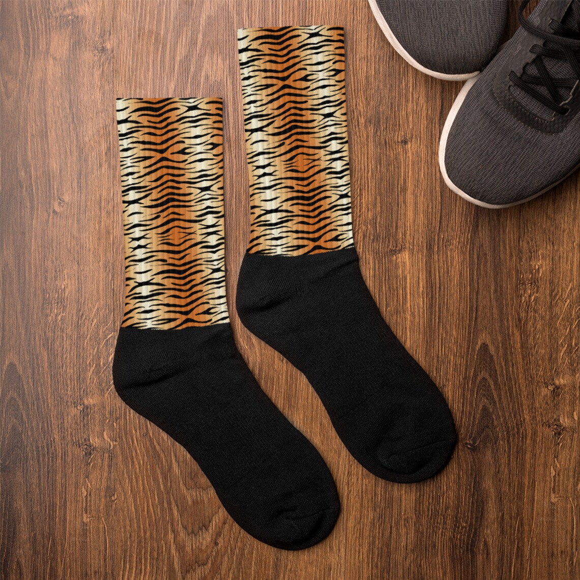 TIGER STRIPES Socks Unisex Black Footed Animal Print Big Etsy