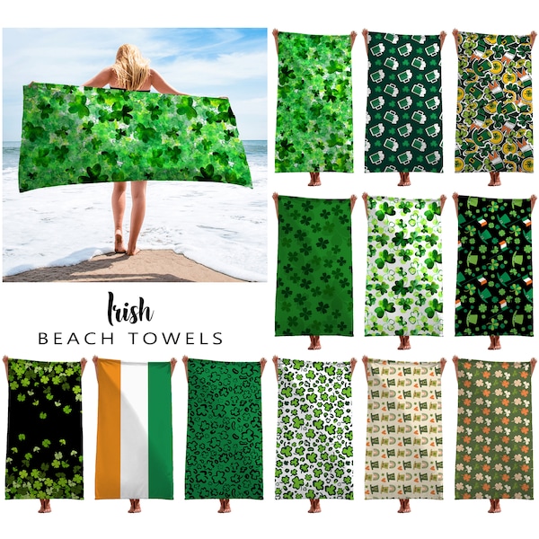 Irish Beach Towels #1 | St. Patrick's Day Theme | Pool Party | Irish Flag Bath Towels | Ireland Towels | Lucky Shamrock Green Towels | Gift