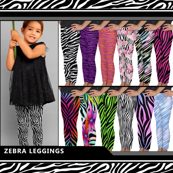 Kids Zebra Leggings #1 - Boys Girls Baby Toddler Teen - Stripes Animal Print Jungle Wild Retro 80s 90s Cute Outfit Gift