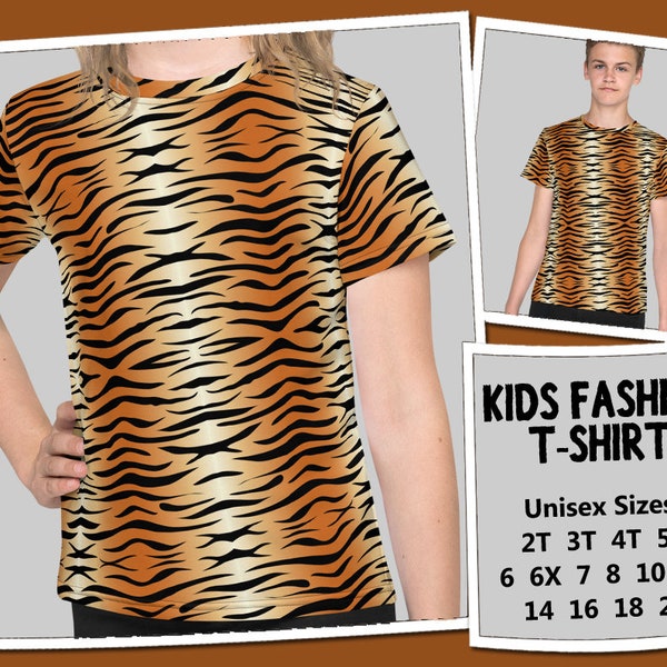 Kids T-Shirt - Tiger #1 - Unisex Silky Toddler Teen Girls Boys - - Animal Print Stripes Big Jungle Cat Lover Wild Retro 80s 90s Fashion Gift