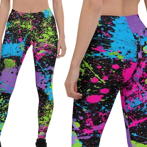 Adult Neon Pink 80s Disco Spandex Leggings Dance Icon Fancy Dress Party  Costume 