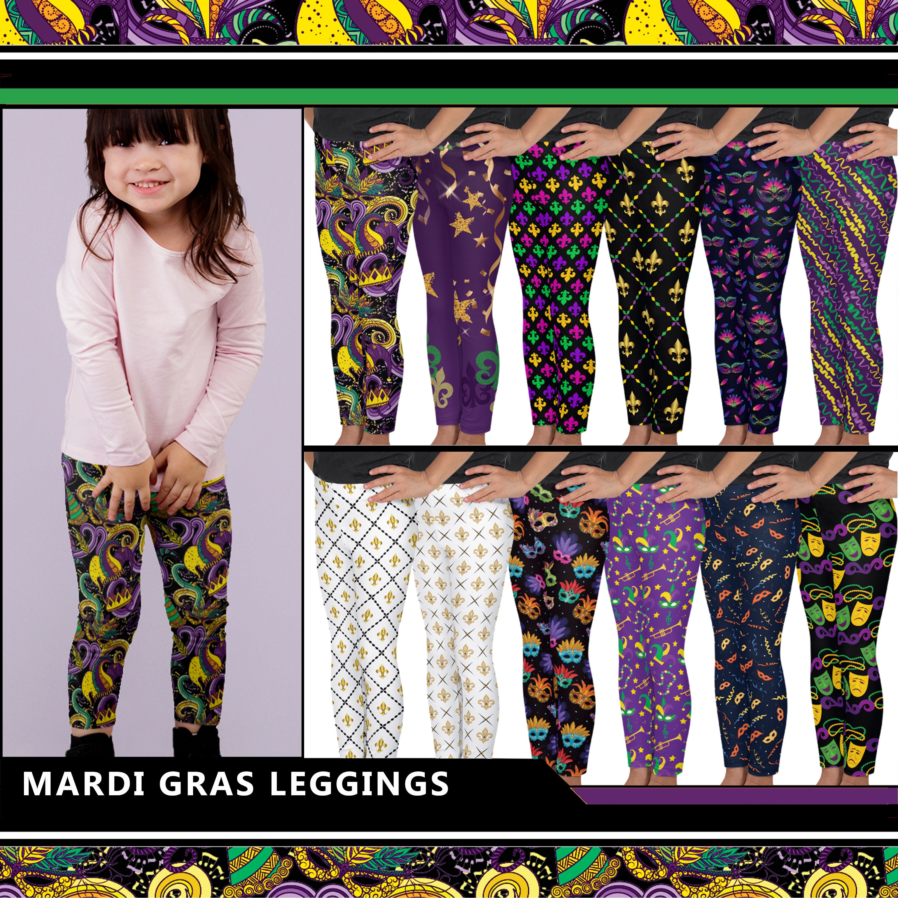 Mardi Gras Leggings Crossover Leggings With Pockets Mardi Gras