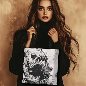 Gothic Skulls Tote Bag #1, Dark Aesthetic Bag, Skull Print Tote, Alternative Style Bag, Edgy Canvas Bag, Macabre Fashion, Reusable Bag