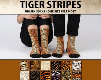 Tiger Stripe Unisex Crew Socks - Animal Print Jungle Cat Socks #1