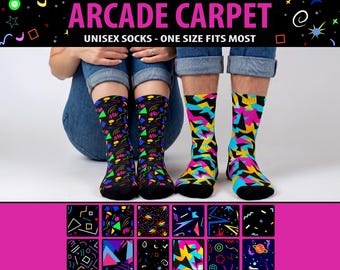 Retro Arcade Carpet Crew Socks, 80s 90s Neon Gamer #1
