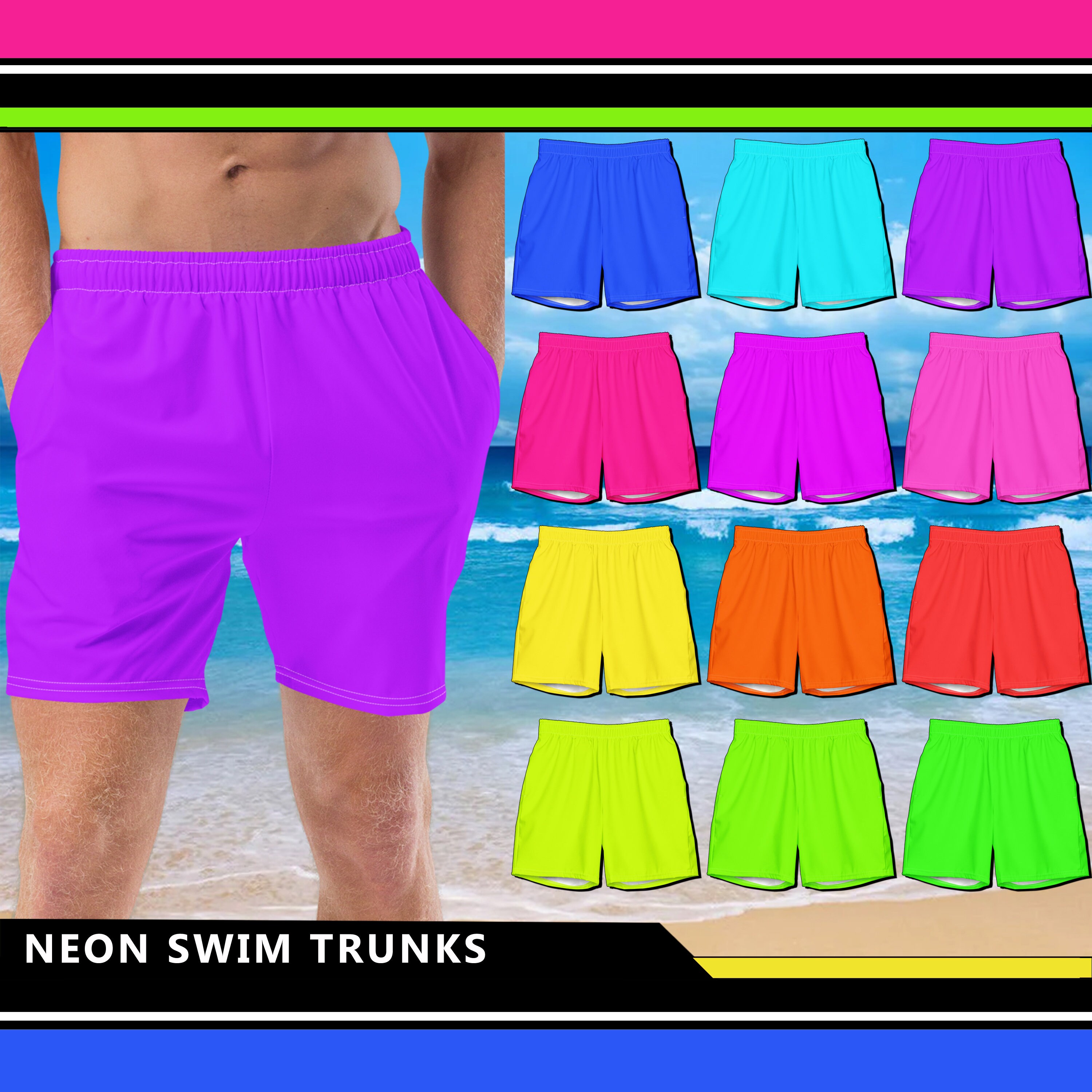 Neon blue shop swim trunks