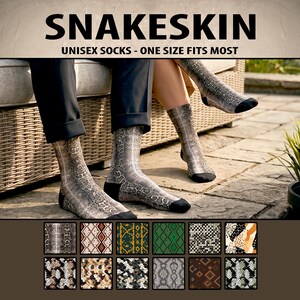 Snakeskin Socks Unisex - Animal Print Crew Socks, Snake Pattern Footwear #1