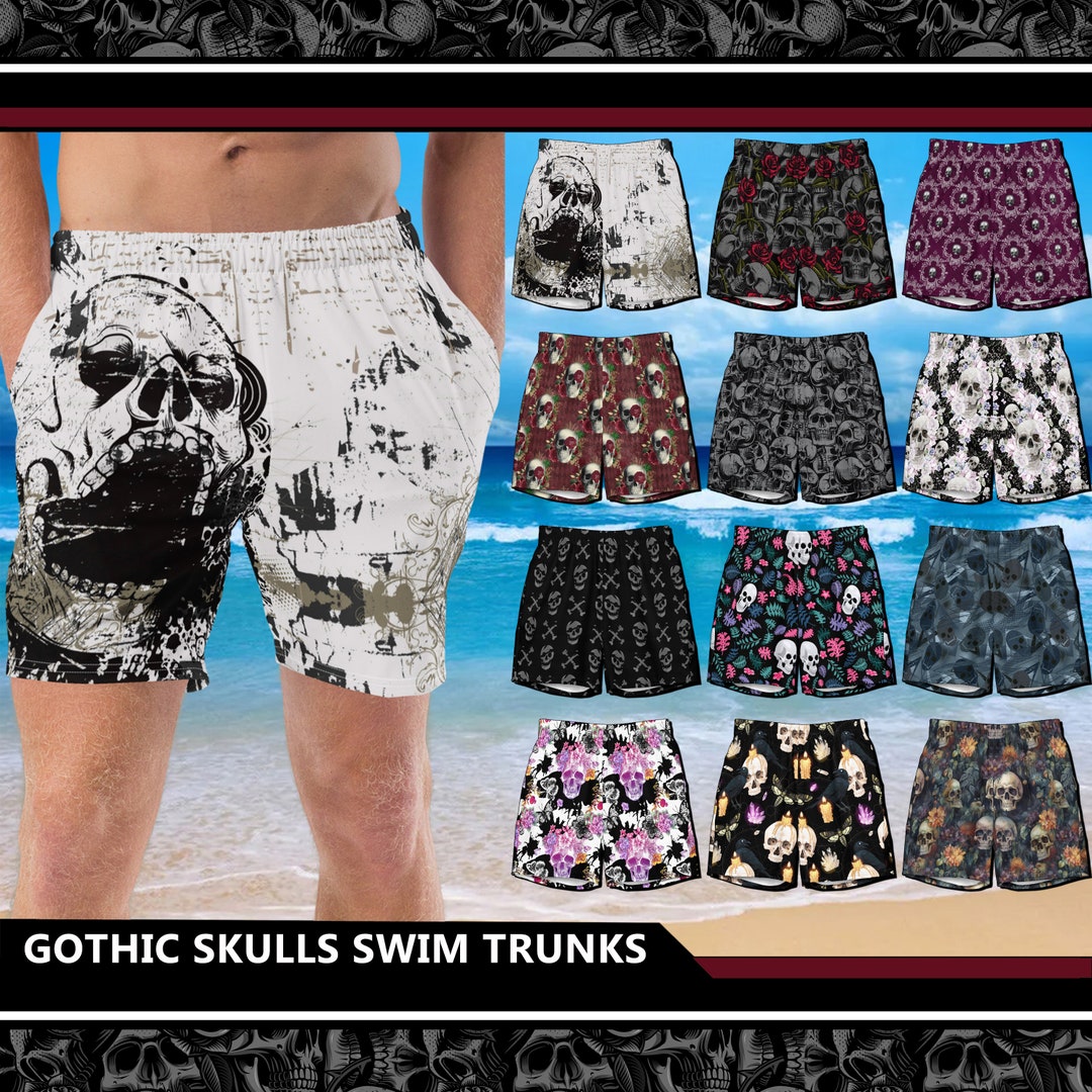 Men's Gothic Skulls Swim Trunks 1 Skulls Red Roses Goth Etsy