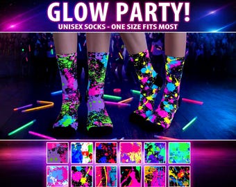 Retro 80s Neon Socks – Paint Splatter Glow Party Rave Footwear #1