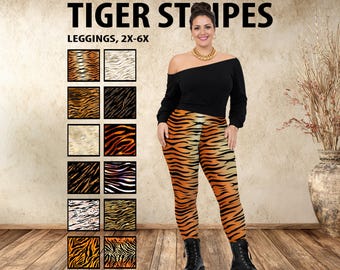 Women's Plus Size Tiger Stripe Leggings #1 - Big Cat Animal Print Pants