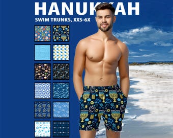 Mens Hanukkah Swim Trunks - Star of David Jewish Swim Shorts #1